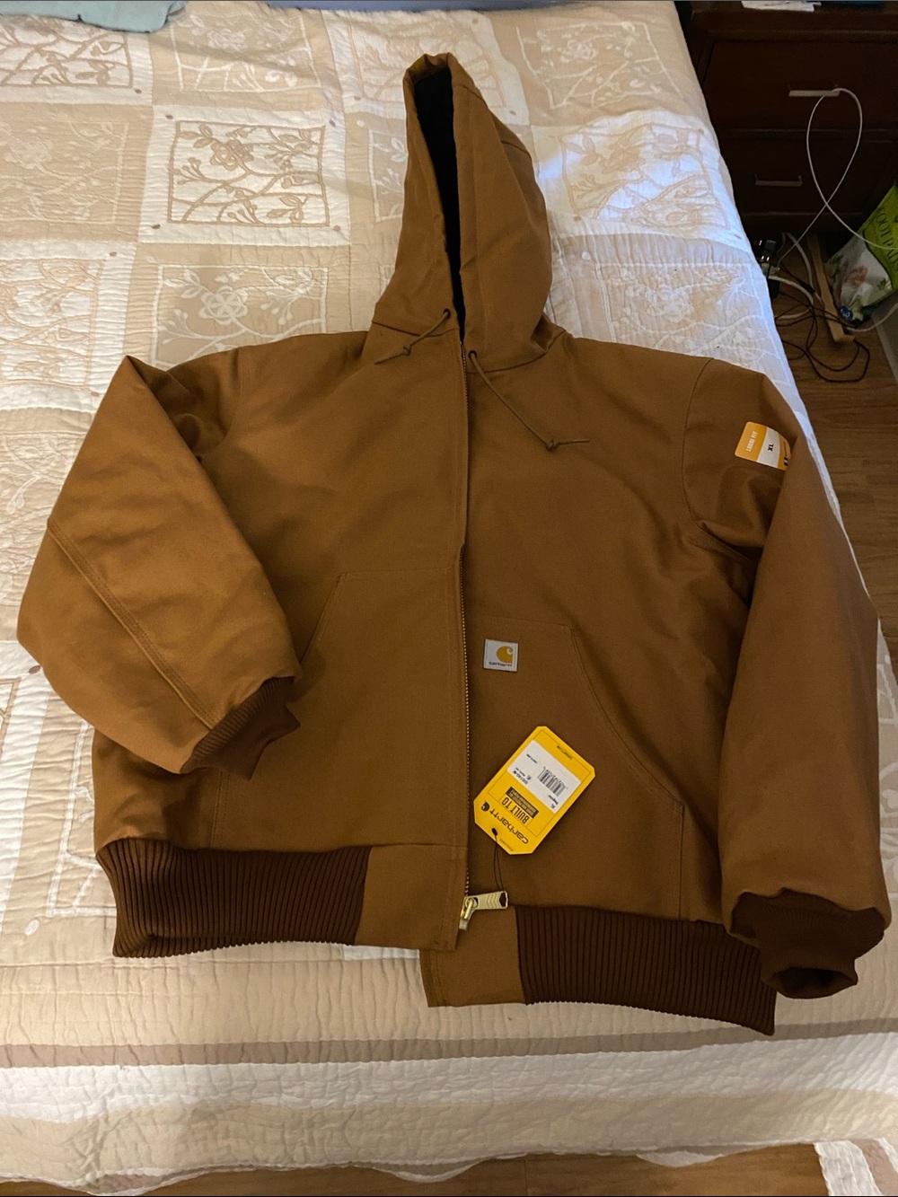 Carhartt Brown Hooded Insulated Work Puffer Jacket,